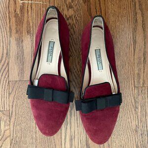 Prada Burgundy Suede Bow Accents Loafers Size 37